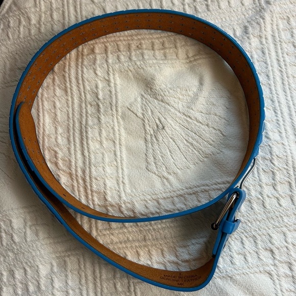 NEW Three Row Pyramid Studded Blue Leather Belt Unisex Size Medium - Picture 4 of 5